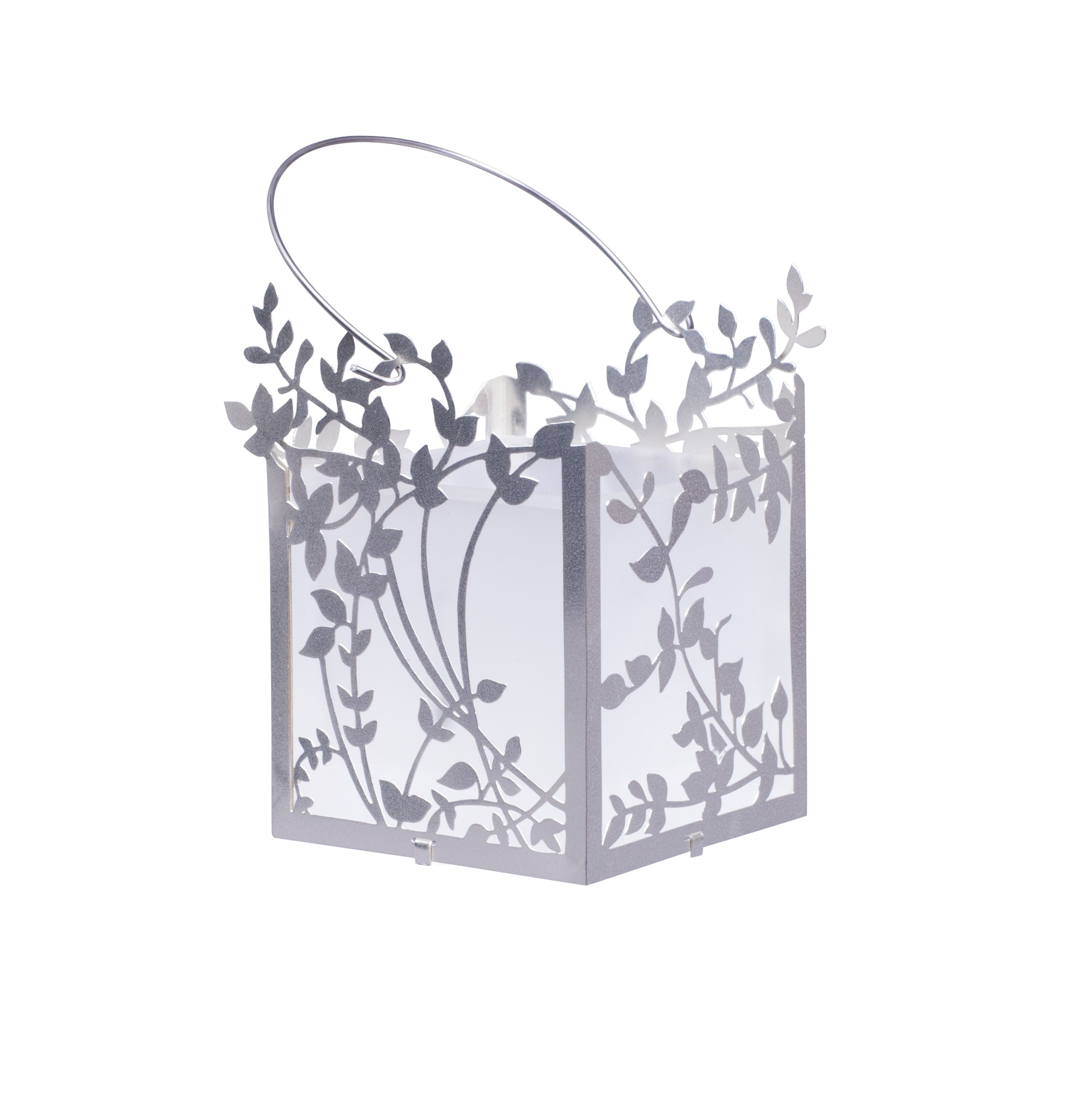 Candle Lantern with Leaves, Silver