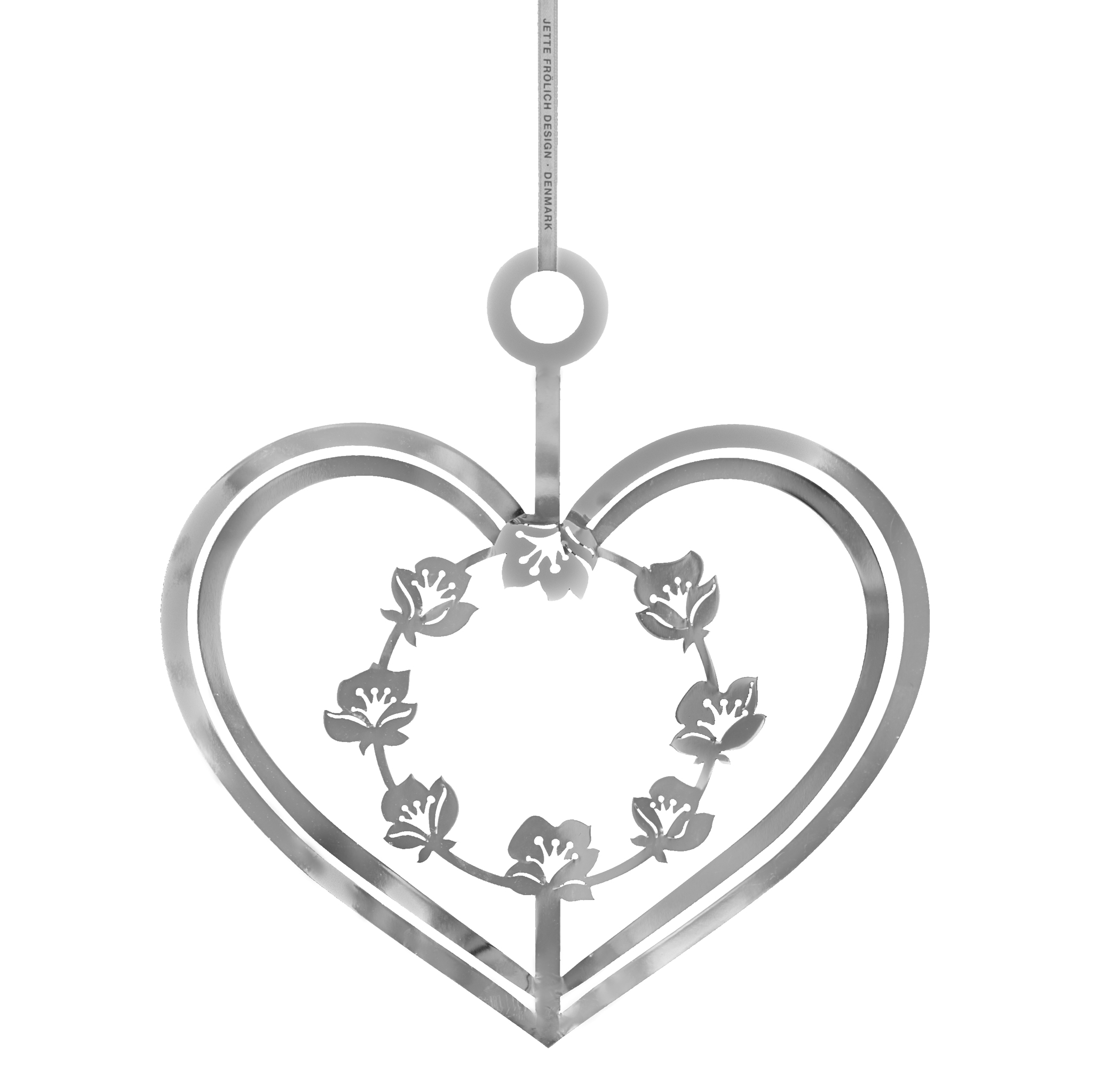 Sølvhjerte m. blomsterkrans