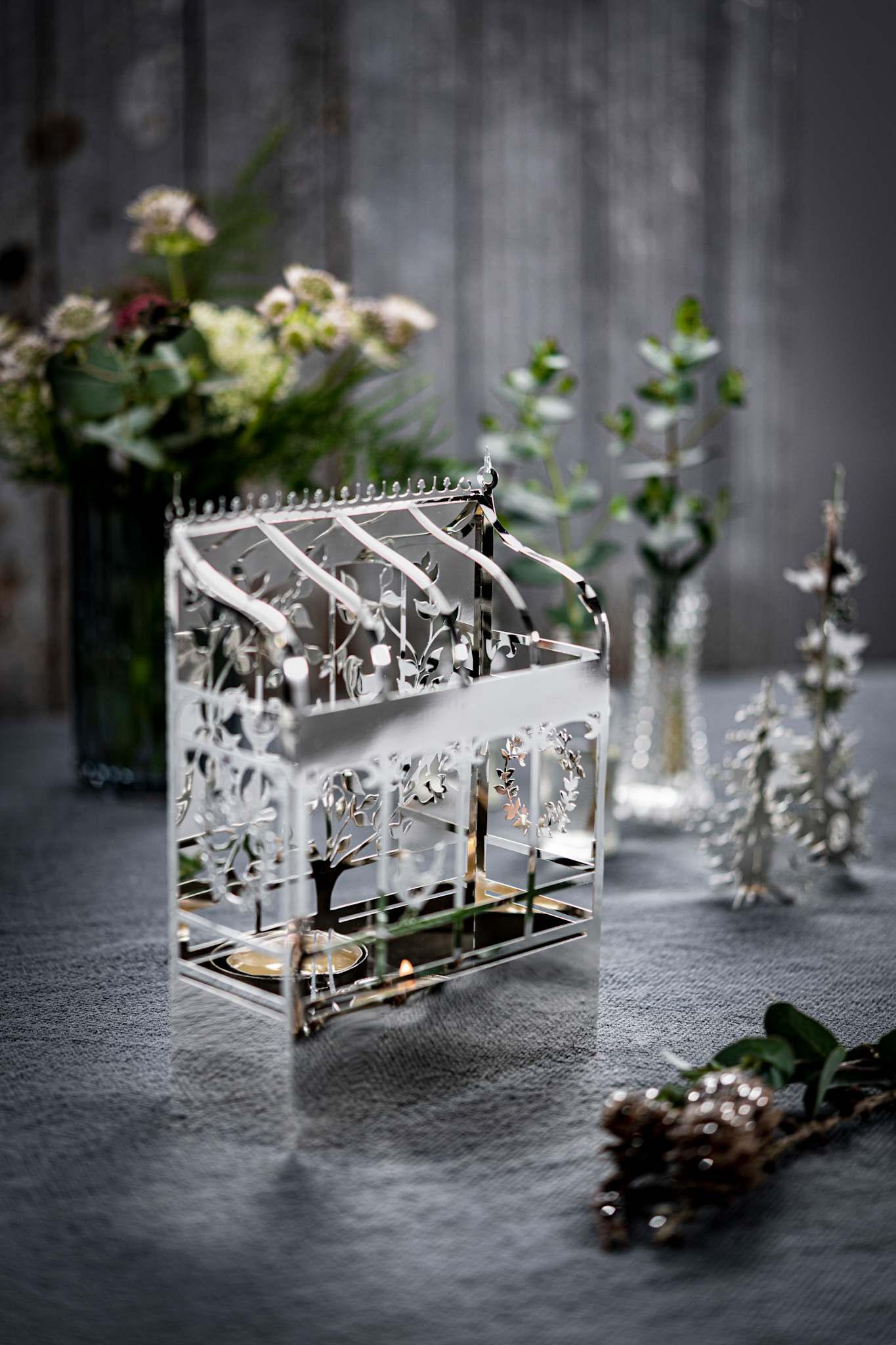 Orangerie, Kerzenlaterne in Silber