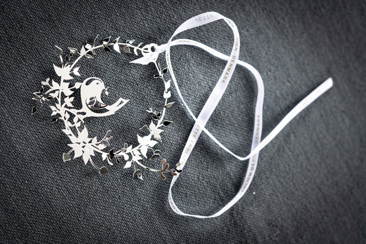 Bird with Flower Wreath, Silver, small
