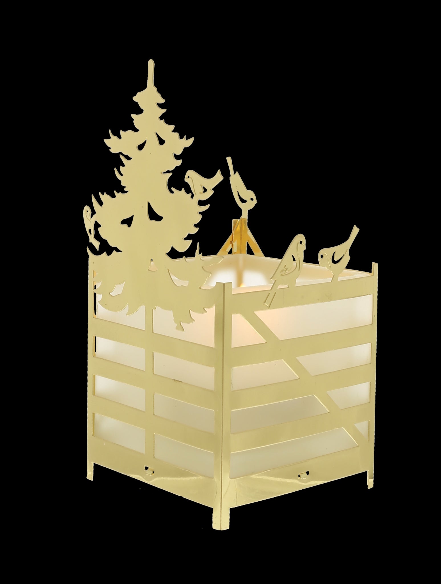 Vinterskov, fyrfadsstage med fugle, guld