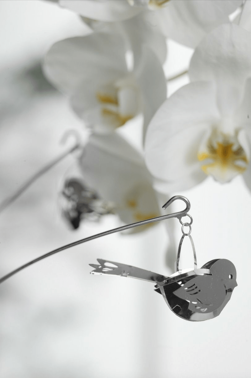 Flower Sticks with birds, Silver (2-pack)