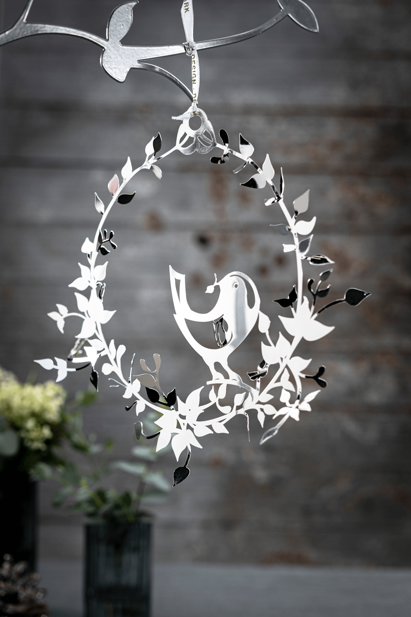 Bird with Flower Wreath, Silver, small