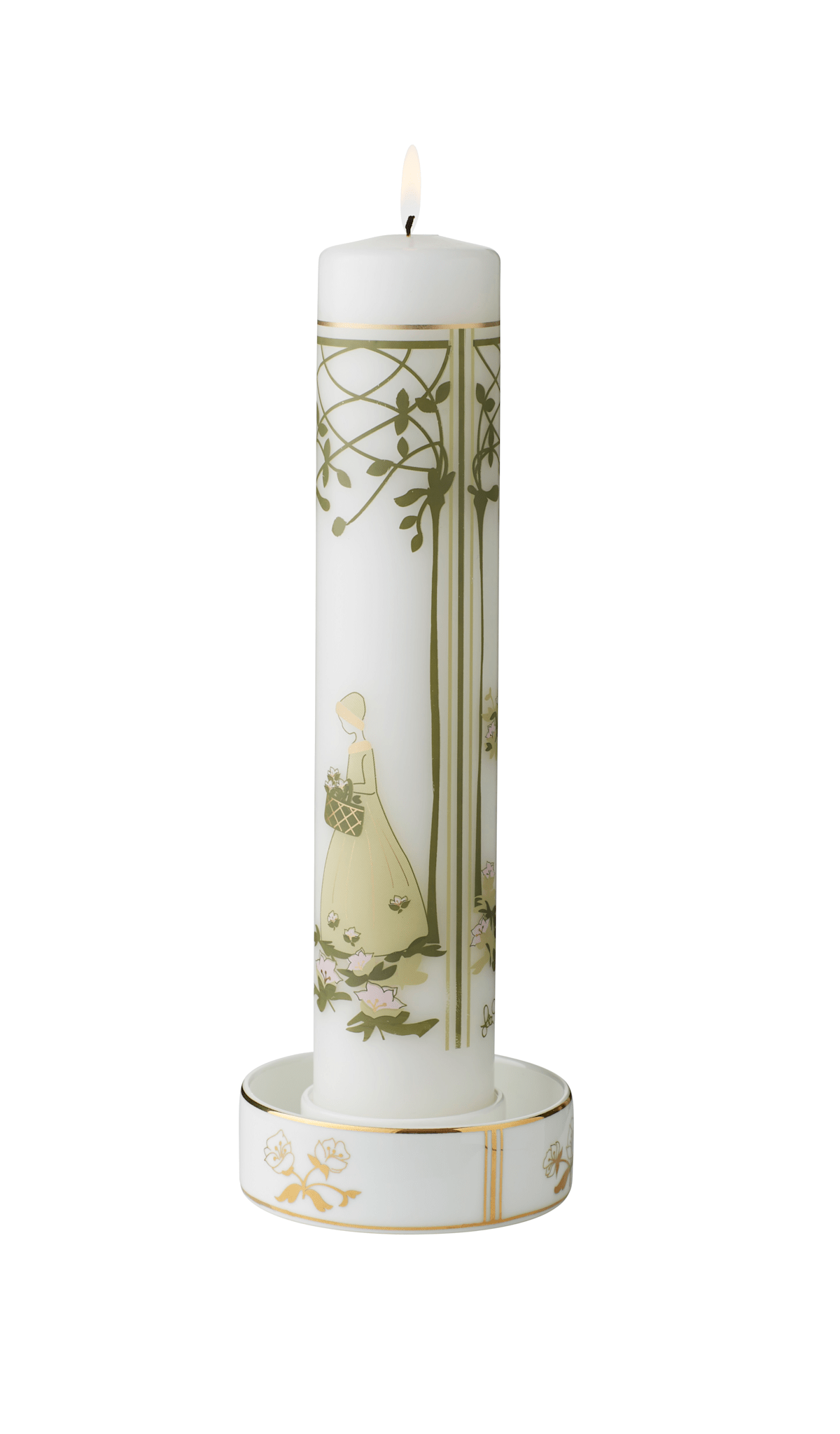 Candle holder with flowers & gold